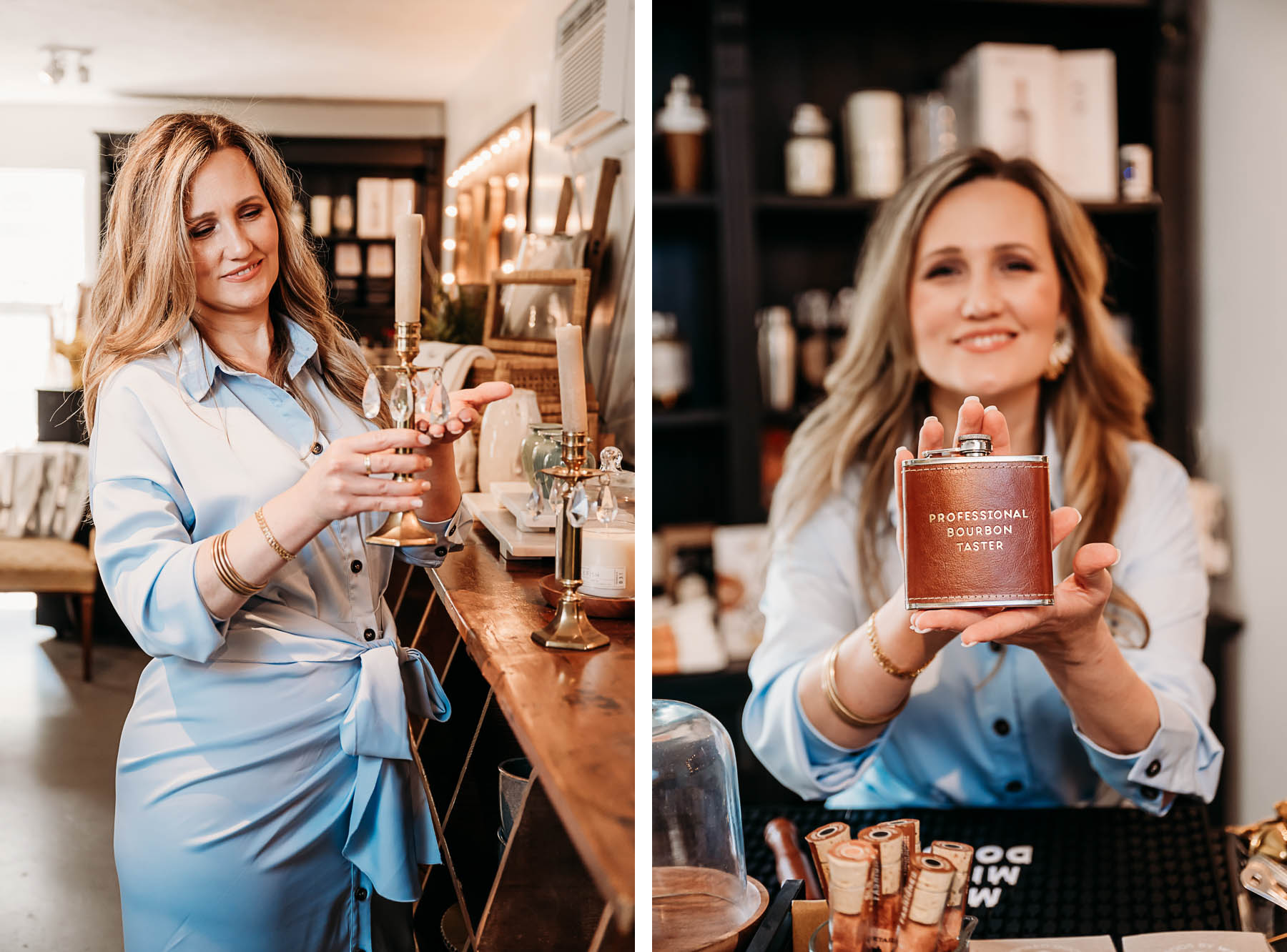 Warm branding images of store owner mixing drinks. Loudoun Market Branding Photography by Jenny Sessoms. 